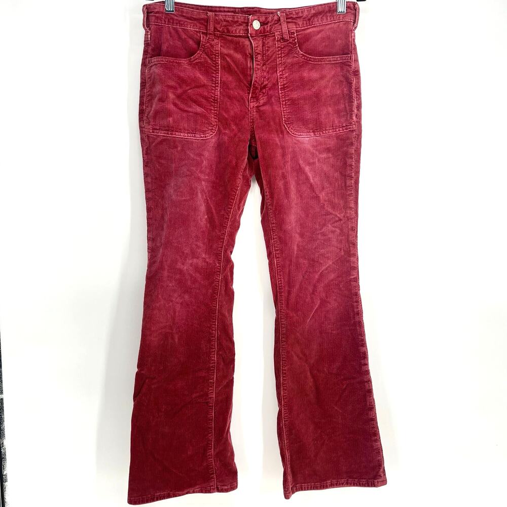 Pilcro The Icon Flare Corduroy Pants Womens 30 Burgundy Boho Low Rise